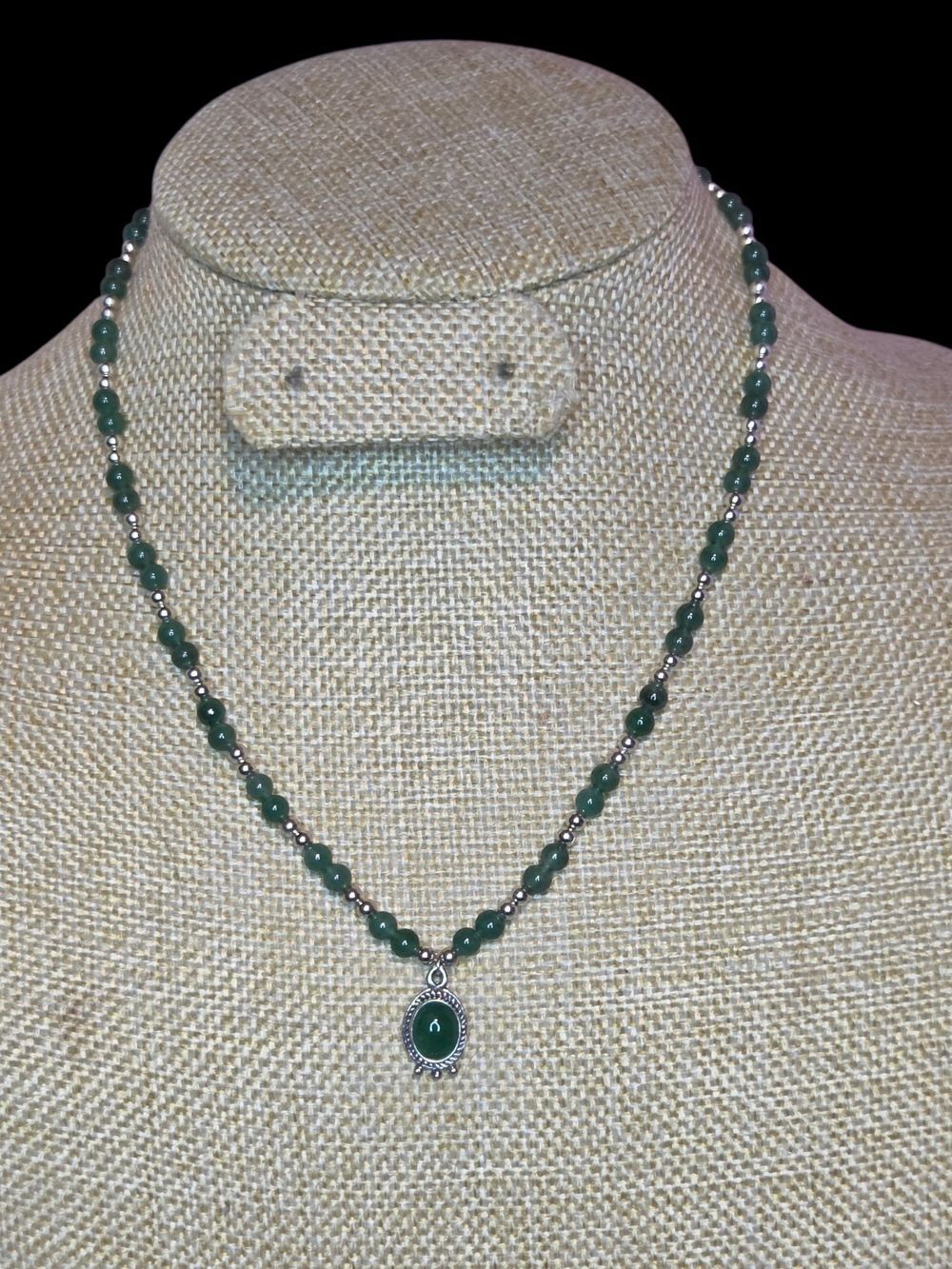 Sterling Silver Malachite Beaded Pendant Necklace - 17" Southwest Statement